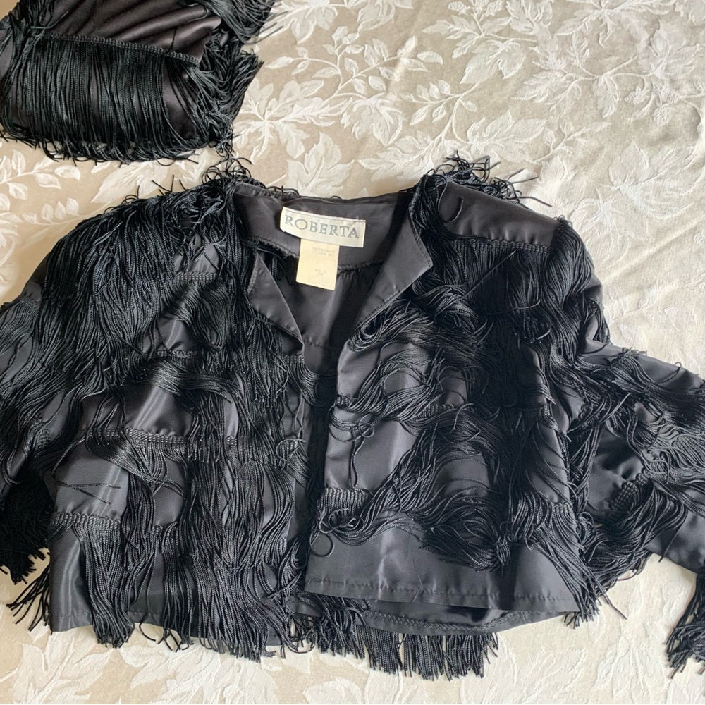 Roberta Black Fringe Cropped Jacket size Small